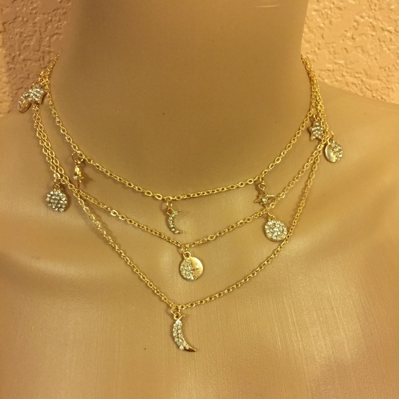 🌙 Boho 3 chain moon star celestial necklace 🌟 - Picture 2 of 8